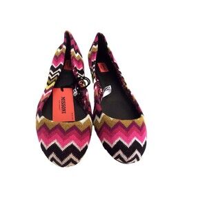 Missoni Ballet Flats Sz 9.5 Fabric Upper Leather Sole Fuchsia Zig Zag Target New